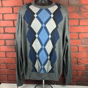 Tricots St Raphael Mens XL Grey‎ & Blue Argyle Sweater – Classic, Preppy, Cozy